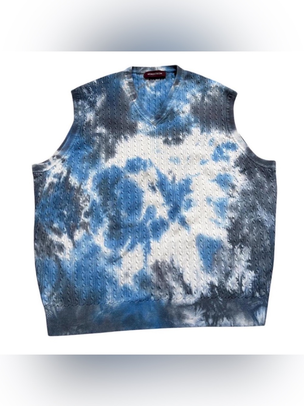 Nordstrom Tie-Dye Cable Knit V-Neck Sweater Vest - Blue / White / Gray